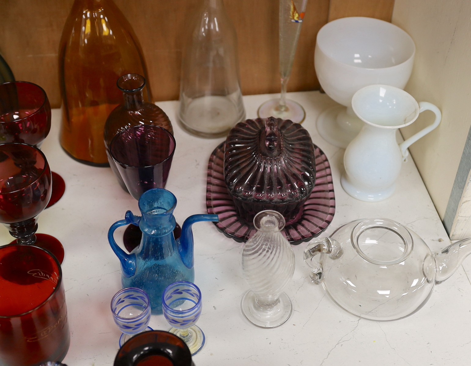 A selection of English and continental coloured glass wares, 19th/20th century